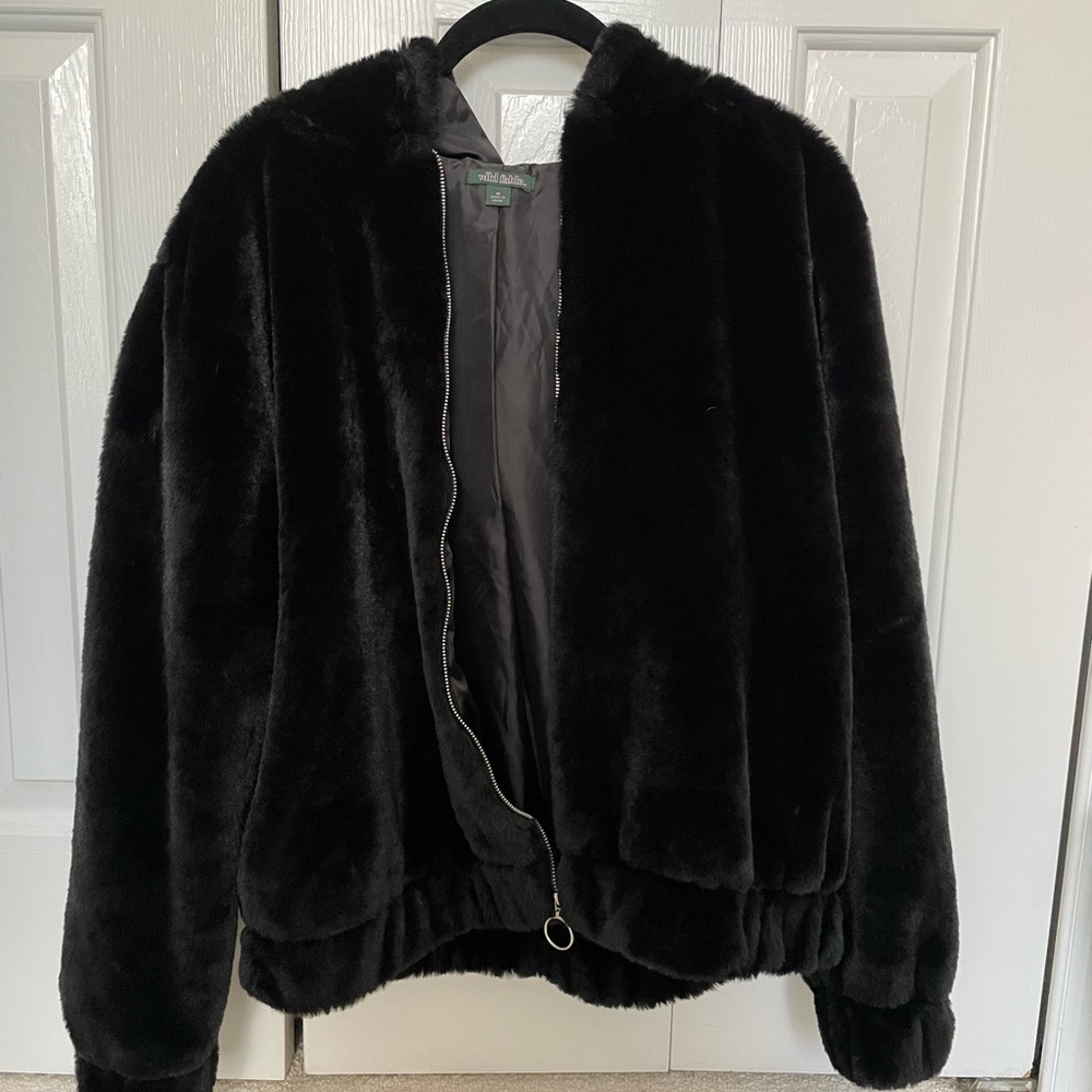Wild Fable Faux Fur Zip Up, Size M